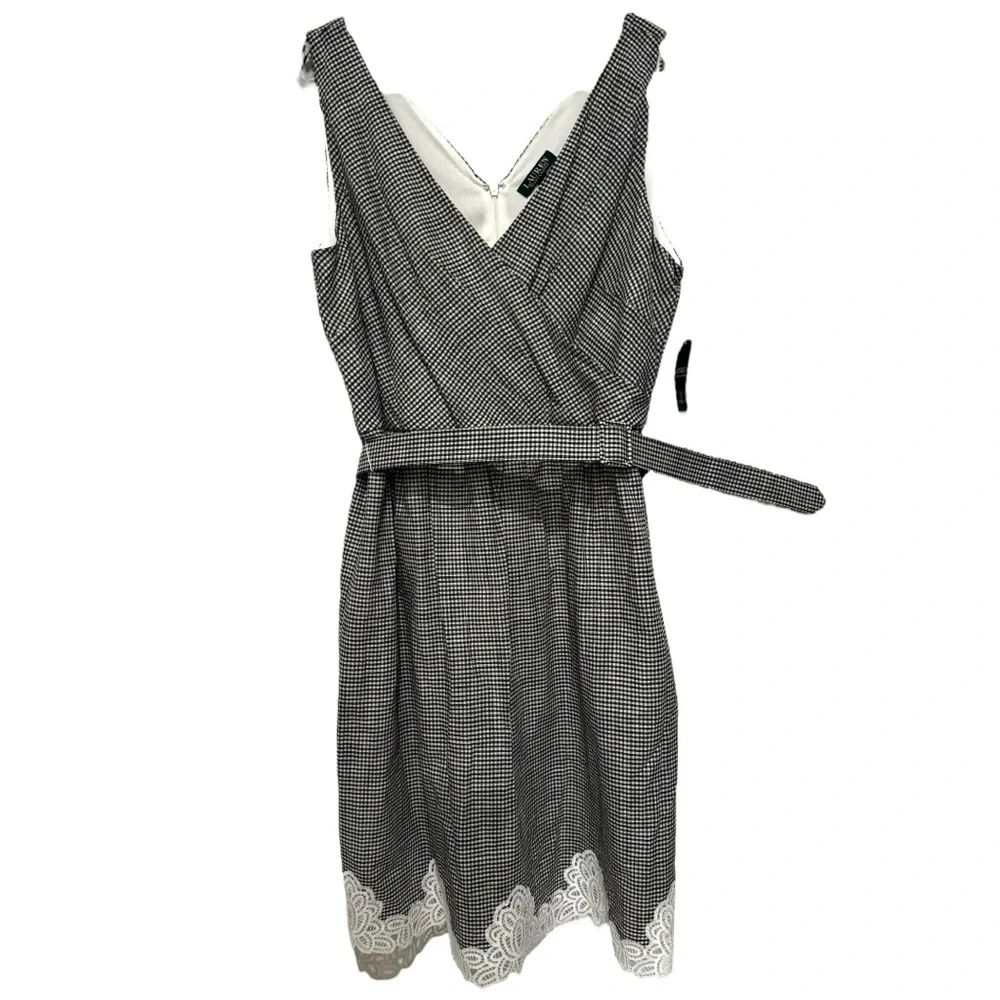 💎 Ralph Lauren Gingham Midi Dress with Lace Hem | Size 18 | NWT - Picture 3 of 7